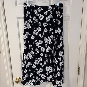 J Crew Floral Black and White Midi Skirt